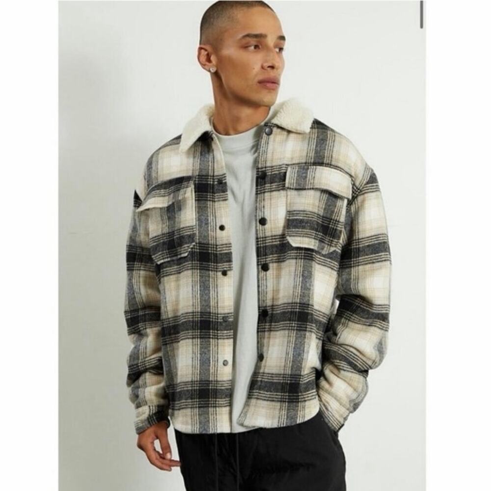 NWT PacSun Plaid Sherpa Lined Jacket Shacket Mens Small Button Front Size Small